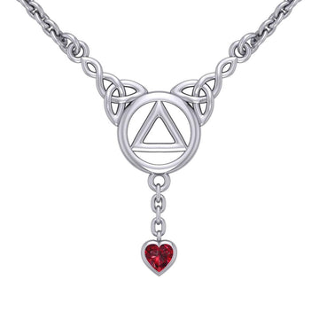 Love and Recovery Silver Necklace with Dangling Heart Gemstone TNC557 - Jewelry